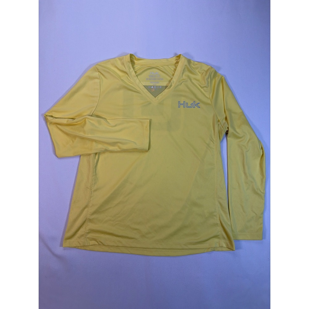 Huk Mens Pursuit Long Sleeve Fishing Shirt Yellow V-Neck Mesh H6120197-726 M